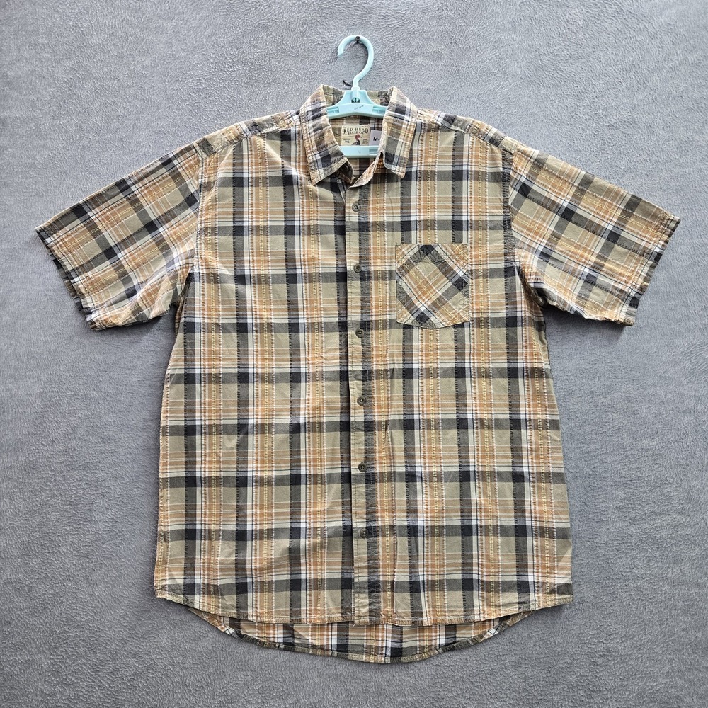 Redhead Men Button Up Shirt L/G Tan Plaid Western Short Sleeve